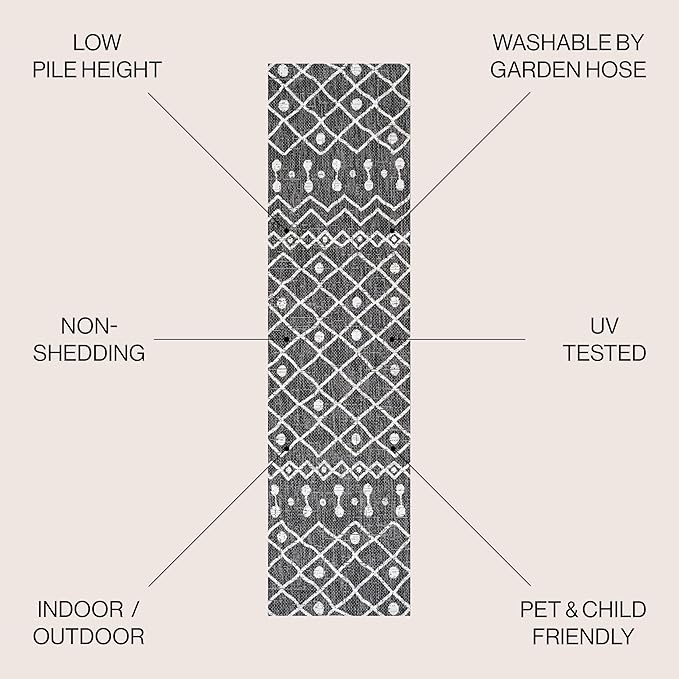 JONATHAN Y Tribal Bohemian Indoor Outdoor Runner Rug 2X8 Black/Ivory, Nokat for Backyard, Patio, Porch, Easy-Cleaning, High Traffic, Pet-Friendly, Non-Shedding (SMB131E-28)