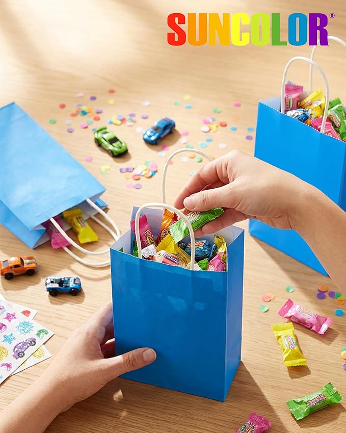 SUNCOLOR 24-Pack Blue Gift Bags with Handles, 8 Inch Goodie Bags for Party Favors, Baby Showers, Birthdays