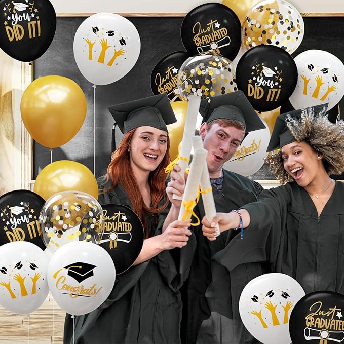2026 Graduation Party Decorations, 68pcs Graduation Balloons Black and Gold Grad Decor for College High School Class of 2026 Congrats Grad Party Decor