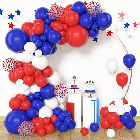 Amandir 153Pcs Red White and Blue Balloons Garland Arch Kit Different Sizes 18 12 10 5inch Latex Memorial Day 4th of July Balloons Patriotic Independence Nautical Birthday Graduation Party Decorations