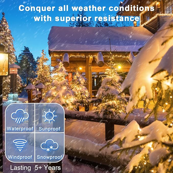 200 LED 66ft Christmas String Lights Indoor Outdoor, 8 Modes Christmas Fairy Lights with Timer & Momory, IP44 Waterproof Christmas Tree Lights for Xmas Patio Yard Fence Balcony Garden (Warm White)
