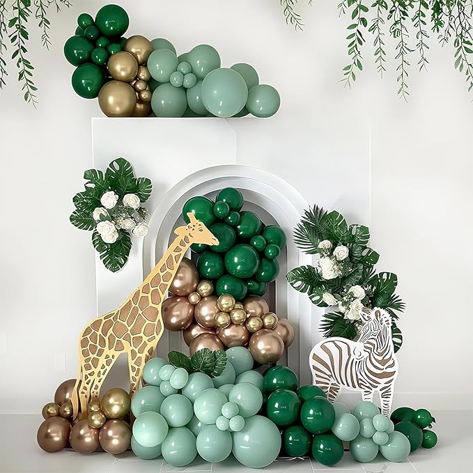 HILAVO Christmas Balloon Arch Kit Green and Gold Balloon Garland Emerald Forest Hunter Dark Green Sage Champagne Gold Metallic Party Balloon for Xmas Ugly Sweater Friendsmas Holiday Party Decoration