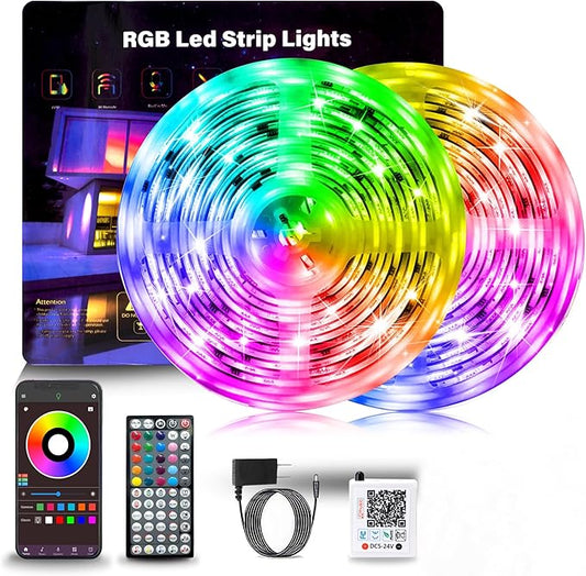 NBBUFF Led Lights for Bedroom 132FT(2 Rolls of 65.6ft) Music Sync Color Changing RGB Led Strip Lights with 60 Keys Remote and App Control, Led Lights for Room Kitchen Party Decor,Home Decor