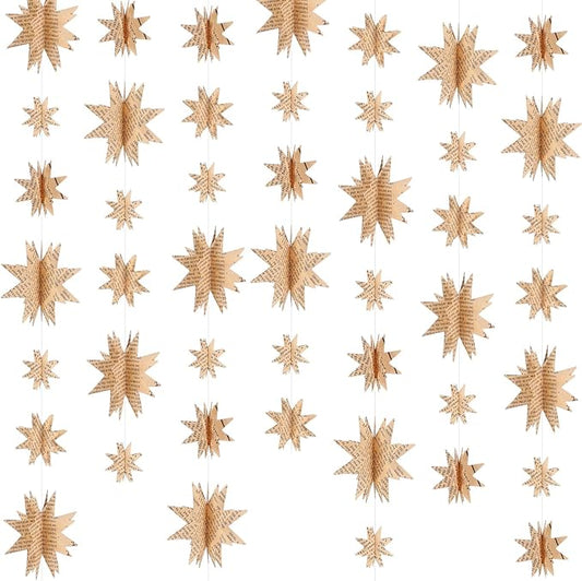 5 Pack 46 ft Vintage Star Garland Vintage Book Pages Garland 3D Star Newspaper Bunting Strand String Banner Backdrop for Wedding Ceilings Birthday Party Restaurant Holiday Library Decor