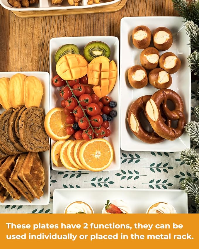 LAUCHUH 3 Tier Serving Tray, Porcelain Serving Platter Tier Serving Stand with Collapsible Sturdier Rack, Serving Trays and Platters Dessert Party Display Set for Father's Day, Gold, 12 Inch