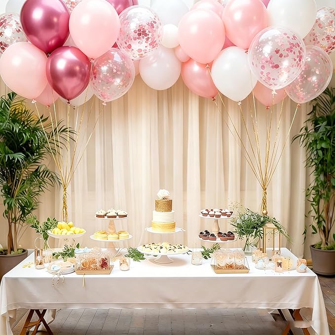 Light Pink and White Balloons Metallic Pink Balloon, 60 Pcs 12 Inch Latex Confetti Metallic Balloons with 1 Ribbon, for Birthday Wedding Bridal Shower Party Decorations