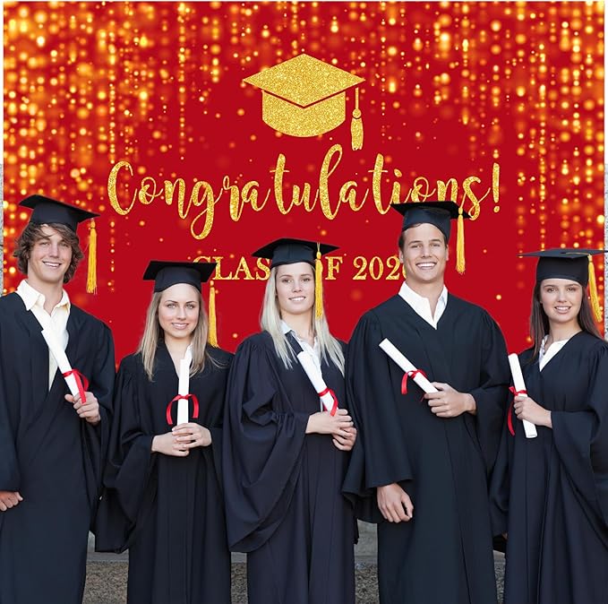 Mocsicka Class of 2026 Backdrop Red Gold Glitter Bokeh Graduation Party Background 2026 Congrats Grad Prom Party Cake Table Decoration Photo Booth Props (7x5ft)