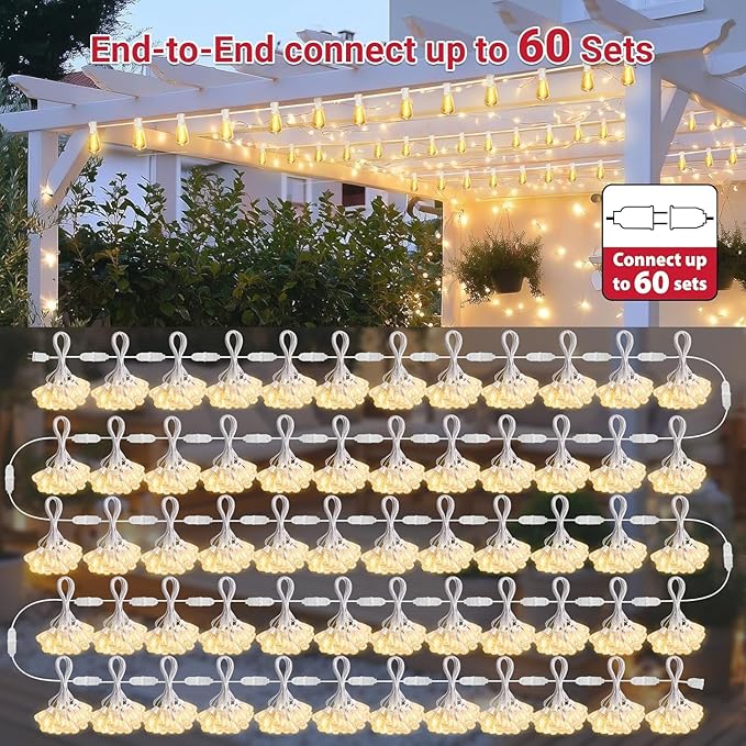 LAMPHOME 2-Pack 26FT Outdoor Patio Lights, 2700K Warm White String Lights，12+1 LED Waterproof Shatterproof Edison Bulbs, Dimmable with Timer for Garden Backyard Yard Hanging Lighting