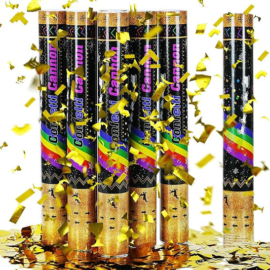 16 Inch [6 Pack] Golden Confetti Cannon Party Poppers Party Supplies, Air Powered | Launches 20-25ft | Celebrations,Graduation ceremony,Birthdays,New Years Eve,Christmas (Golden rainbow-6 Packs)