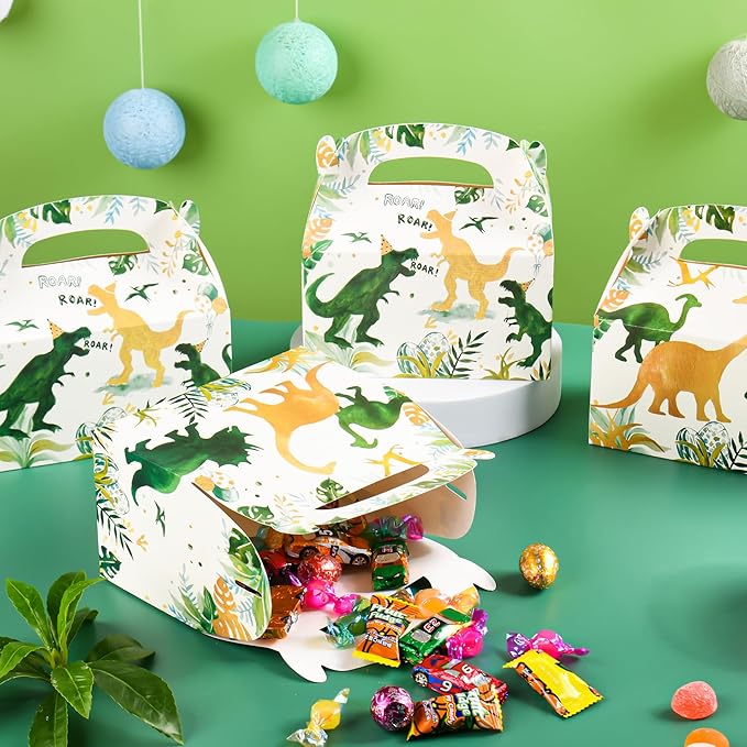 DjinnGlory 36 Pack Dinosaur ROAR Treat Boxes Gable Boxes Party Favor Gift Boxes for Baby Shower, Birthday Party Supplies Decoration, Small Business 6.18 x 3.58 x 3.38 Inches