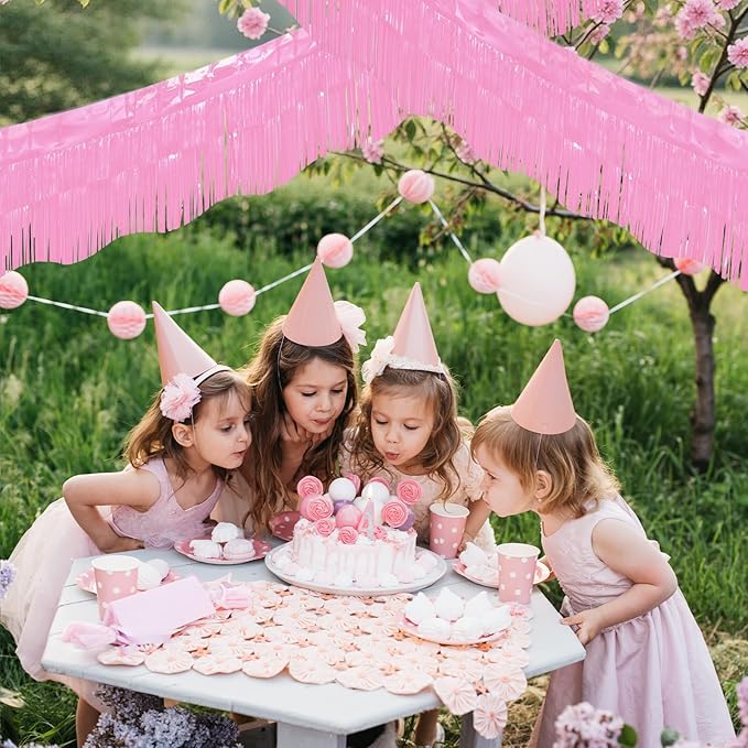 LOLStar 6 Pack Macaron Pink Tinsel Foil Fringe Garland Birthday Party Decorations, 59Ft Tinsel Streamers Banner, Hanging Tinsel Fringe Banners for Wedding Gender Reveal Bachelorette Party Decor