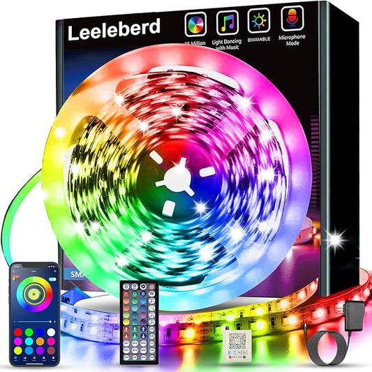 Leeleberd 32.8ft Led Strip Lights Smart App Music Sync Color Changing RGB Led Light Strips Bluetooth LED Strips with Remote Led Lights for Bedroom Home Decoration