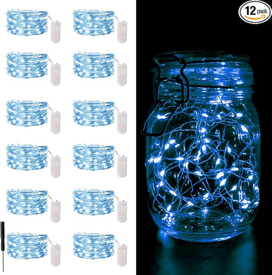 12 Pack Fairy Lights Battery Operated String Light，7FT 20LED Waterproof Silver Wire Christmas Lights Outdoor,Firefly Mini Light for Bedroom Party Birthday Wedding Indoor Decorations Home Decor