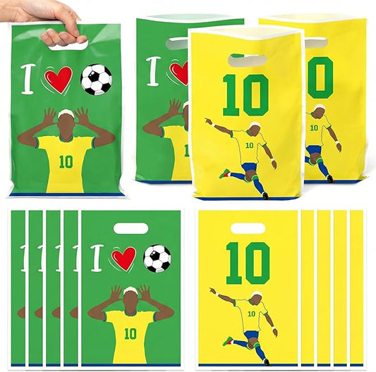 Andi Cppss Soccer Birthday Party Favor Bags - 50PCS Green and Yellow Soccer Goodie Snack Bags for Team Football Gift Bag for Snacks Football Treat Bag for Kids Birthday Game Celebration Party Favors