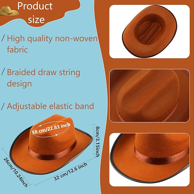 4 Pack Kids Cowboy Hat Felt Western Cowboy Hat Wide Brim Cowgirl Hat for Boys Girls Cosplay Party Costume Accessory