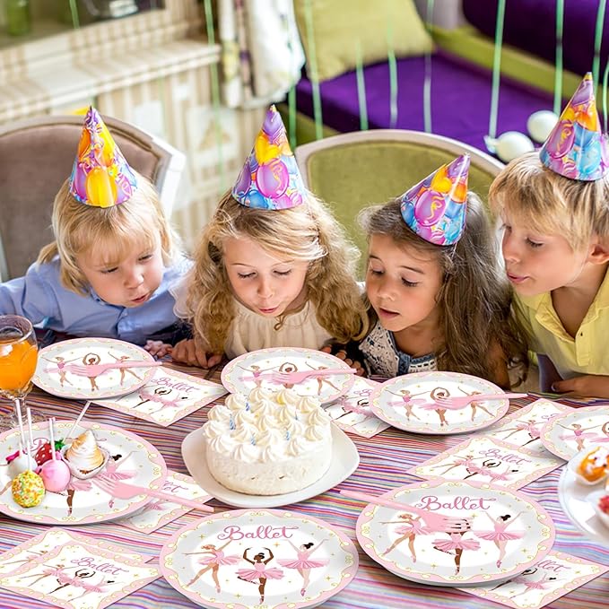 Qyeahkj 100 Pcs Ballerina Birthday Party Decorations for Ballet Plates and Napkins Ballet Dress Paper Dinnerware Table Supplies Disposable Dancing Girl Birthday Party Tableware Decor Serves 25