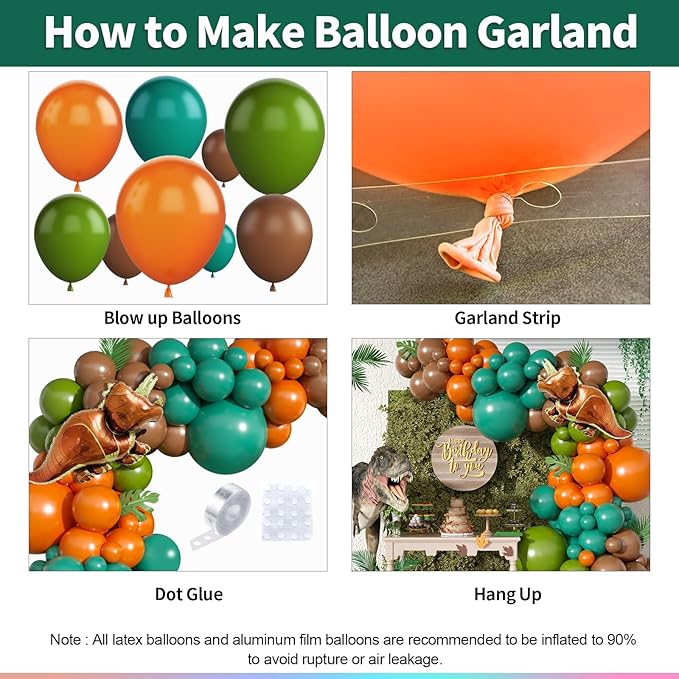Dinosaur Balloon Arch, Dinosaur Balloon Garland Kit, Retro Green Orange Brown Balloons with Dinosaurs Foil Balloon for Dino Themed Party Decorations Jungle Safari Birthday Party Supplies