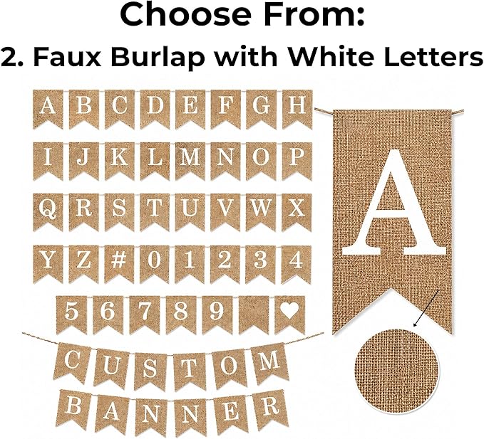 Custom Banner with Letters – Personalized Burlap or White Canvas Banner, Premium Durable Fabric, Neutral Party Decor, Choose Your Message, DIY or Pre-Strung Option, Made For You
