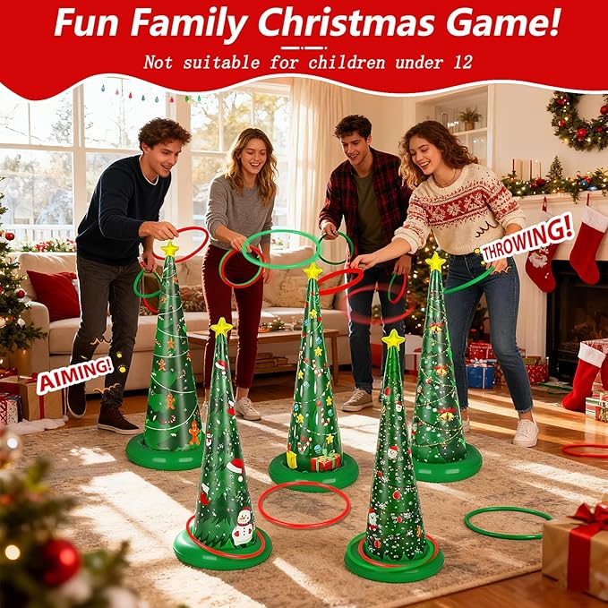 5 Pack Christmas Ring Toss Games, Christmas Tree Inflatable Ring Toss Game Set with Pump, for Adults, Family, Holiday Indoor Outdoor Party Game Garden Toys Gifts