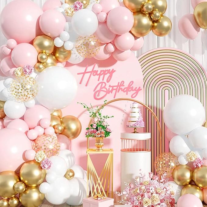 CANREVEL Happy Birthday Sign for Backdrop, Felt Pink Happy Birthday Banner, Pink Birthday Party Decorations for Girl Boy Women Men, Wall Decor Balloon Arch Photo Prop