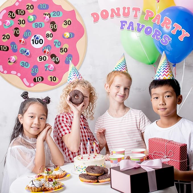 HyDren Donut Party Game 26" Donut Dart Board with 18 Sticky Balls Toys Birthday Party Favors Decorations Spa for Class Indoor Outdoor Game