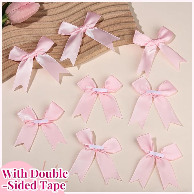 YGDZ Pink Bows, Satin Self Adhesive Pink Ribbon Bows for Crafts, Baby Pink Bow with Double-Sided Tape, Small Bows for Gift Wrapping, Wedding Decor, Party Favors