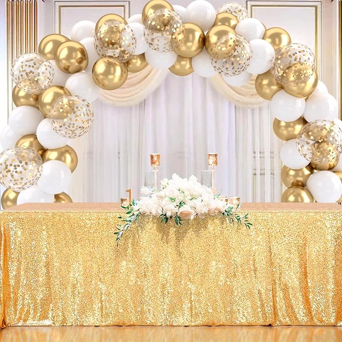 Patimate White and Gold Balloons Set, 50 pcs 12 inch Metallic Gold White Gold Confetti Latex Balloons Kit for Birthday Engagement Wedding Anniversary Party Decorations
