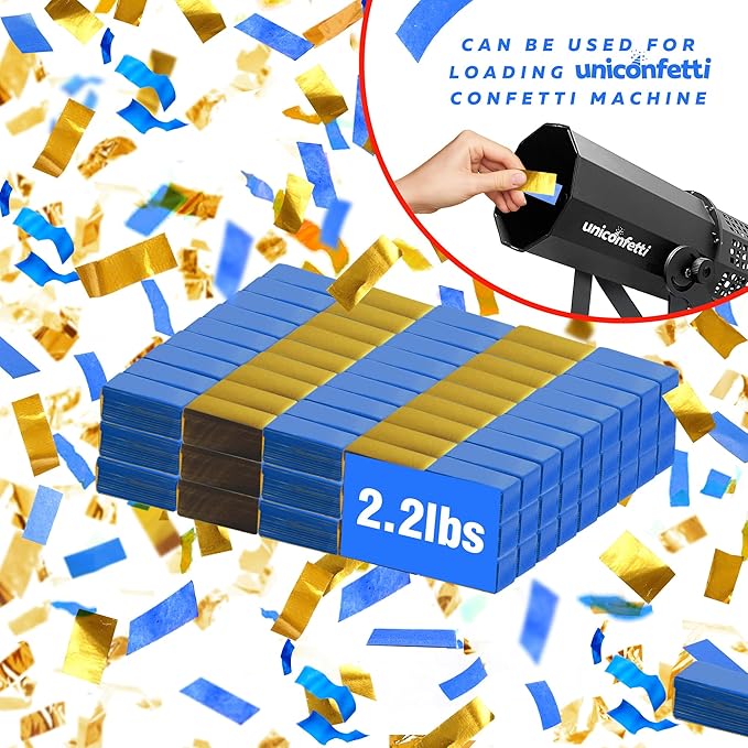 Blue & Gold Bulk Confetti Paper 2.2lbs / 1kg – Biodegradable Tissue Paper Confetti, Non-Staining, Fire-Resistant | Parties, Events, Graduation, Confetti Launcher Machine Refill