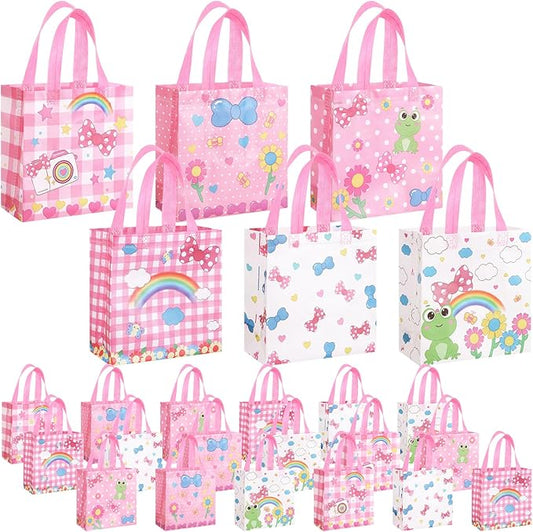 Sweetude 40 Pcs Pink Cat Gift Party Favor Bags with Handle, Non Woven Goodie Bags Birthday Favor for Birthday Baby Shower Packaging Supplies