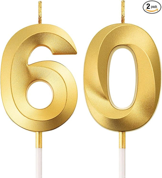 BBTO 60th & 6th Birthday Candles Number Candles Cake Topper Decoration for Birthday Wedding Anniversary Celebration Supplies(Gold)