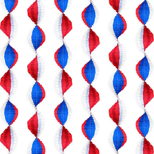Patriotic Crepe Paper Streamers, 6 Rolls Red, Blue and White Party Streamers for Independence Day 4th of July USA Theme Party Decorations