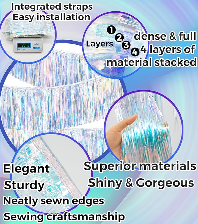 Gorgeous Holographic Fringe Banner for Party Decorations - 4 LayersThick, 2 Pack | LILF Premium Fringe Tassel Garland Party Streamers for Birthday Wedding Graduation Christmas Home Decor