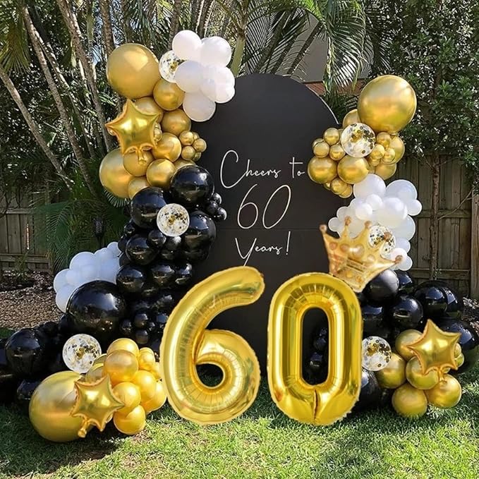 Black Gold Balloons Kit, 60pcs 12 Inch Black White and Gold Confetti Balloons for Graduation Birthday Anniversary Wedding Party Decorations