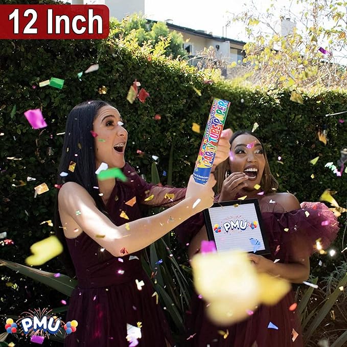 PMU Cannons Party Poppers - Confetti Blaster for Drive-by Birthdays-Celebrations, Graduation, Wedding, Christmas, New Year’s Eve - Party Poppers Confetti Shooters - 12 inch, Pkg/6