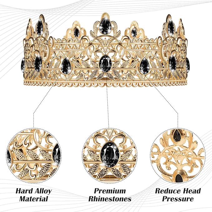 Junkin 5 Pieces Birthday Man Accessories Include King Crown King Sash Tinplate Badge Pin Brooch Hanging Chain Crown for Man Birthday Party (Vivid Style,Small)