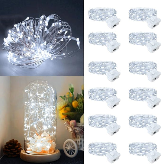 12Pack Fairy Lights Battery Operated, 7ft 20 LED 3 Modes Speed Twinkle Mini String Lights Waterproof Silver Wire Firefly Starry Lights for Mason Jars Wedding Party Christmas Decorations