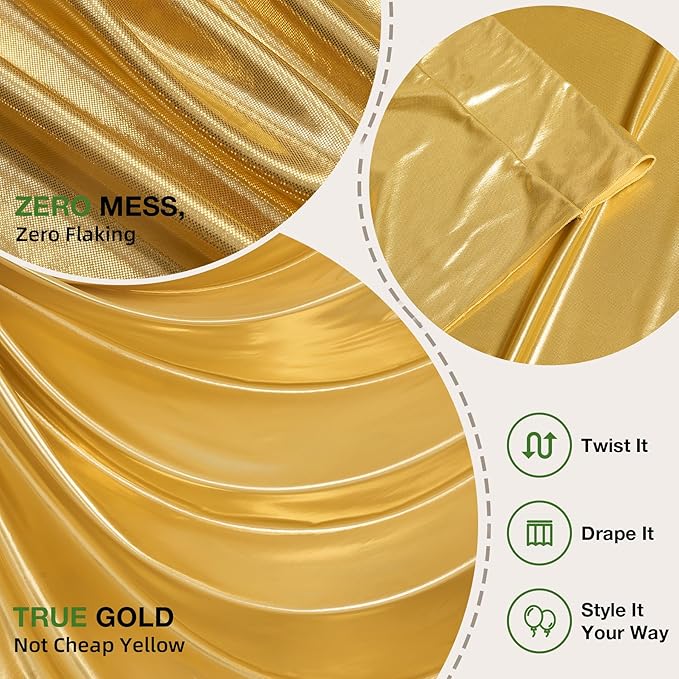20x8ft Gold Sequin Backdrop Curtain Panels,Non-Shedding Pure Gold Drapes，Glitter Shimmer Drapes for Wedding Birthday Party Photography Decorations 4Panels(5x8ft Each)