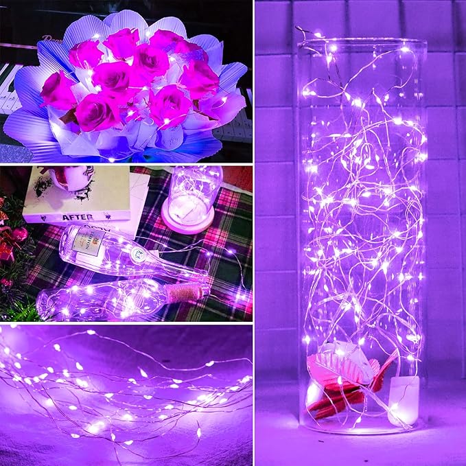 SmilingTown Battery Operated Fairy String Lights 24 Pack 20 LED 7.2ft Starry Firefly Copper Wire for Wedding Party Table Centerpiece Halloween Christmas Decorations(Purple)