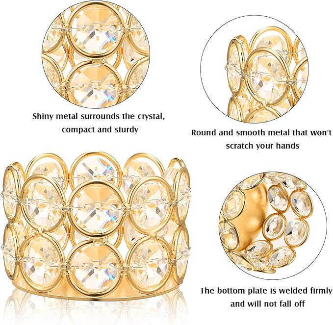 Potchen 30 Pieces Crystal Tealight Candle Holders Bulk, Votive Candle Holder Stands with Diamond Design for Table Centerpieces Wedding Party Home Decor and Holiday Favors (Gold)