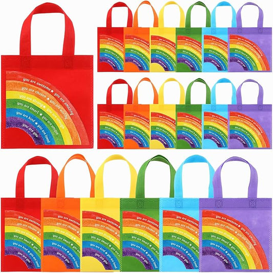 Coume 48 Sets End of The Year Gifts Bags for Students Bulk Inspirational Rainbows Party Favor Bag for Primary School Student Sunday School Gift Classroom Prize Kindergarten Preschool (Rainbow)