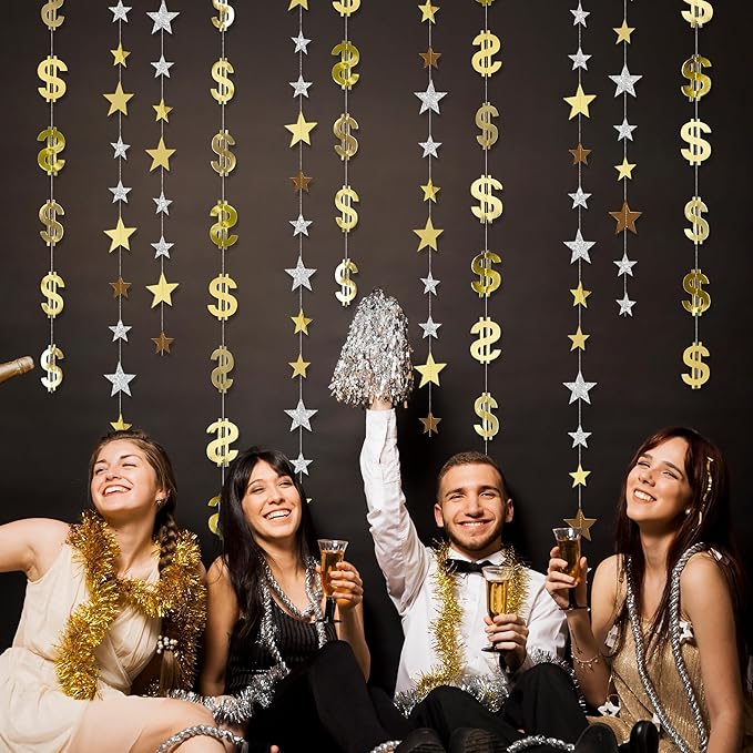 Cheerland Dollar Party Decorations Money Garland Currency $ Sign Hanging Streamer for Birthday Retirement Finance Office Vegas Theme Casino Night Gambling Success Tax Decor Graduation Party Supplies