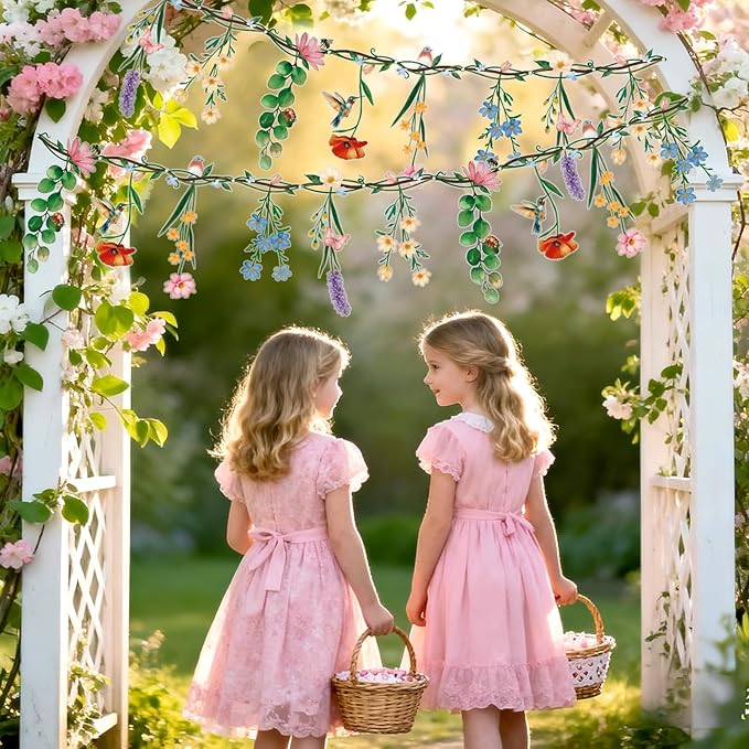 2 Pcs Flower Banner Wildflower Garland, Baby Shower Decorations, Floral for Enchanted Garden Party, Wedding Wild One Bloom Baby Shower Fairy Tale Tea Market Spring Supplies Girl Woodland Party