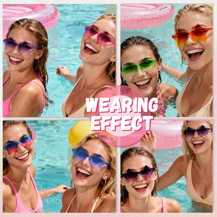 9 Pack Star Sunglasses, Colorful Rimless Star Shaped Glasses, Unisex Party Favors Supplies for Beach, Pool, Outdoors