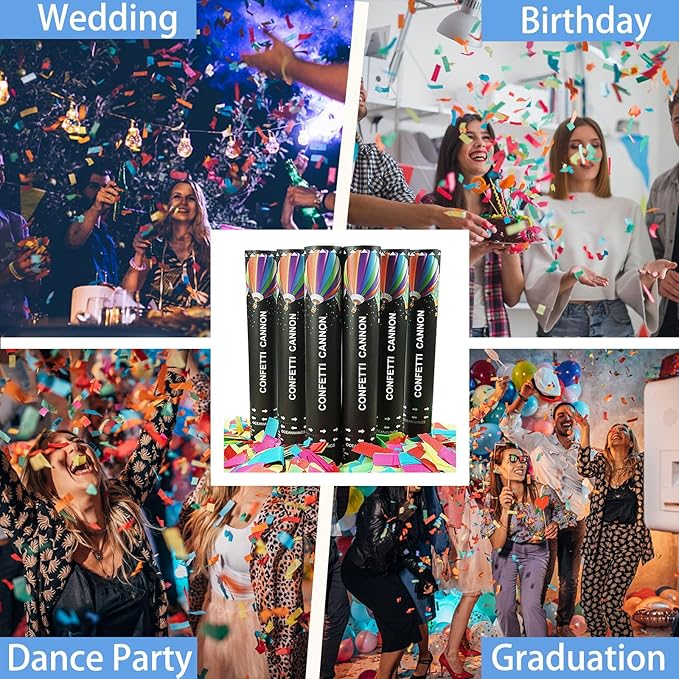 Biodegradable Confetti Cannon Easy Clean - 6 Pack Party Poppers Confetti Shooters for Birthday Graduation Wedding New Year’s Eve Celebration Office Prank, Large Confetti Cannon