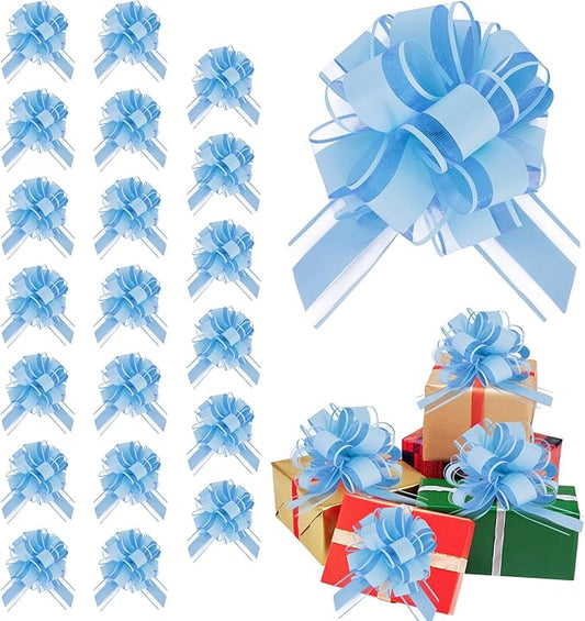 20pcs 7 Inch Pull Bows Pastel Blue Gift Wrap Bows for Gift Wrapping, Ribbon, Basket, Flower, Christmas, Easter, Birthday, Baby Shower, Party Decorations