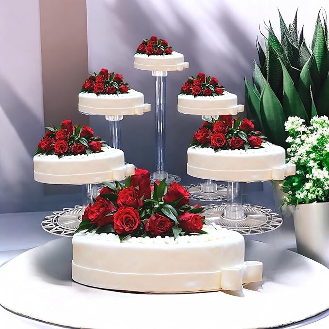 6 Tier Acrylic Wedding Cake Stand Set - Heavy Duty Round Cake and Cupcake Stand Combo for Home Decor, Wedding, Party, Birthday - Crystal Clear Cake Stand, Dessert Display Stands