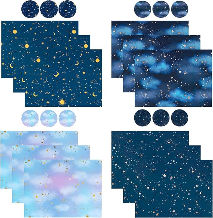 WRAPAHOLIC Neutral Galaxy Birthday Wrapping Paper Sheet - 12 Sheets Folded Flat with 12 Gift Tags for Birthday, Baby Shower, Father's Day, Christmas - 19.7 Inch X 27.5 Inch Per Sheet