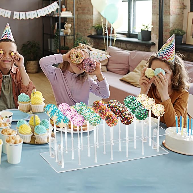 2 Pcs Cake Pop Stand, 21 Holes Cake Pop Holder with 300 Pcs Accessories, 2 Tier Clear Square Lollipop Holder for Birthday, Wedding, Party, Halloween, Candy Decorative