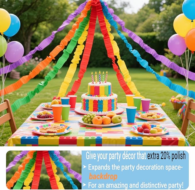 Colorful Rainbow Crepe Paper Streamers Birthday Party Backdrop for Banner and Balloons, Muilti Color Backdrop -6 Rolls Each 25 Meters 1.7in Wide