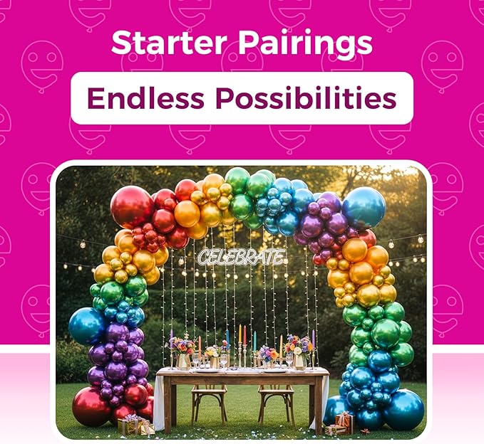 Bezente Metallic Chrome Latex Balloons, 100 Pack 12 inch Assorted Balloons Colorful Party Balloons for Birthday Bridal Shower Wedding Decorations